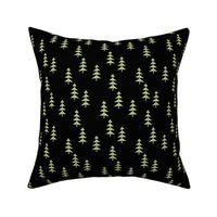 GreenTrees (black) Woodland Forest Fabric, gray tree trunks