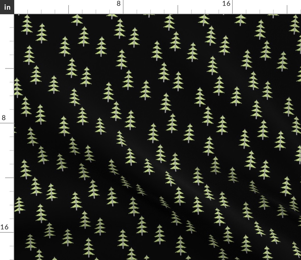 GreenTrees (black) Woodland Forest Fabric, gray tree trunks