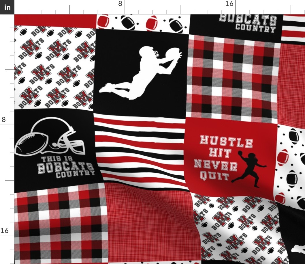 Football//Hustle Hit Never Quit//Bobcats - Wholecloth Cheater Quilt