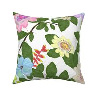 Passiflora and lily flowers happy pattern with white background pattern