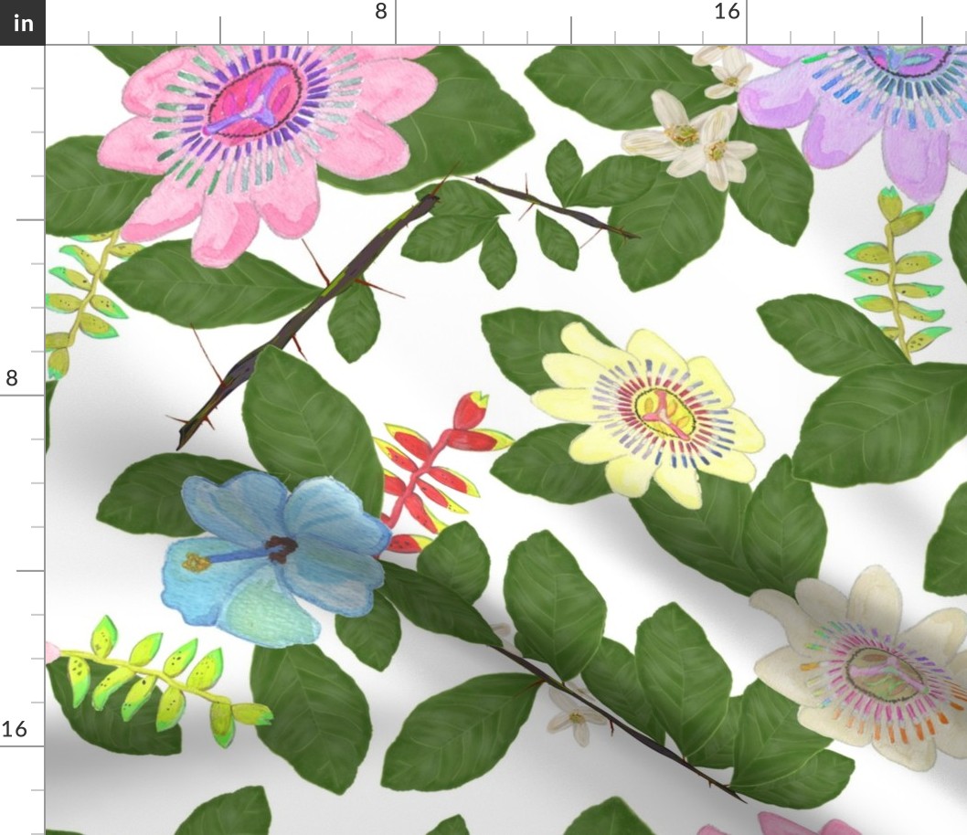 Passiflora and lily flowers happy pattern with white background pattern