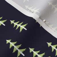 Green Trees (midnight navy) Woodland Forest Fabric, white tree trunks
