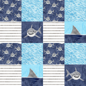 Shark Wholecloth - mid blue - shark and fin - shark nursery   - LAD19