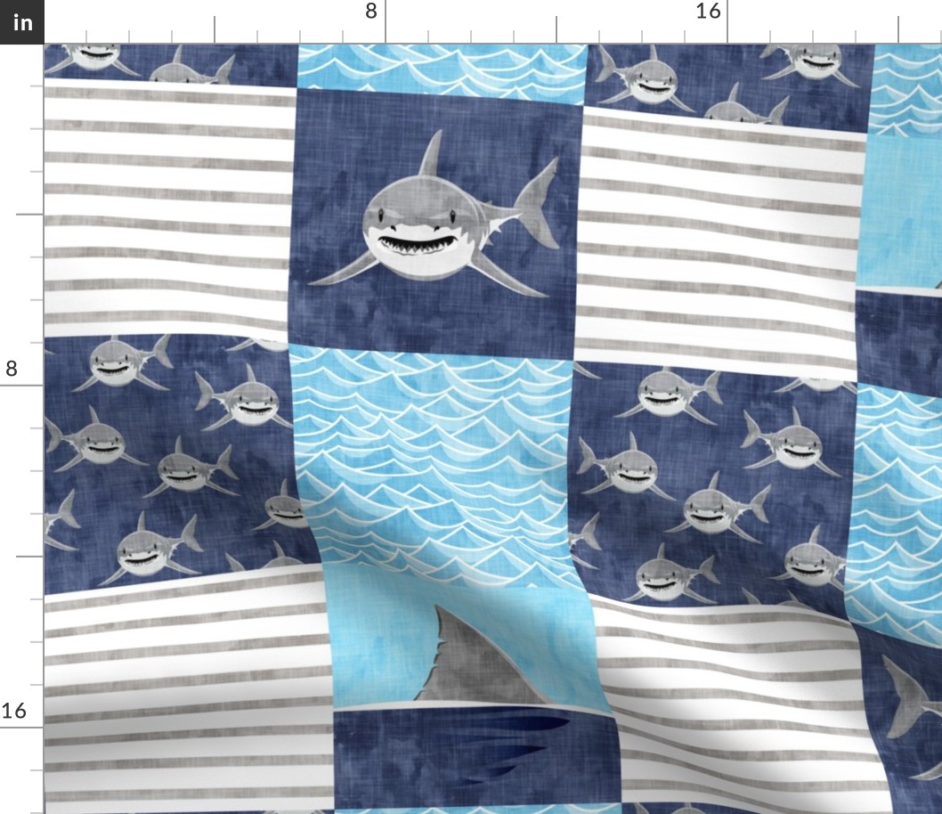 Shark Wholecloth - mid blue - shark and fin - shark nursery   - LAD19