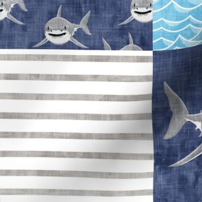 Shark Wholecloth - mid blue - shark, fin, and life preserver - shark nursery  - LAD19