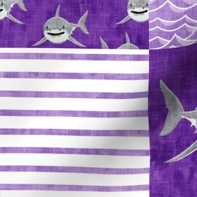 Shark Wholecloth - Purple - shark, fin, and life preserver - shark nursery - LAD19