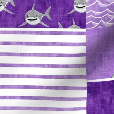 Shark Wholecloth - Purple - shark and fin - shark nursery  - LAD19