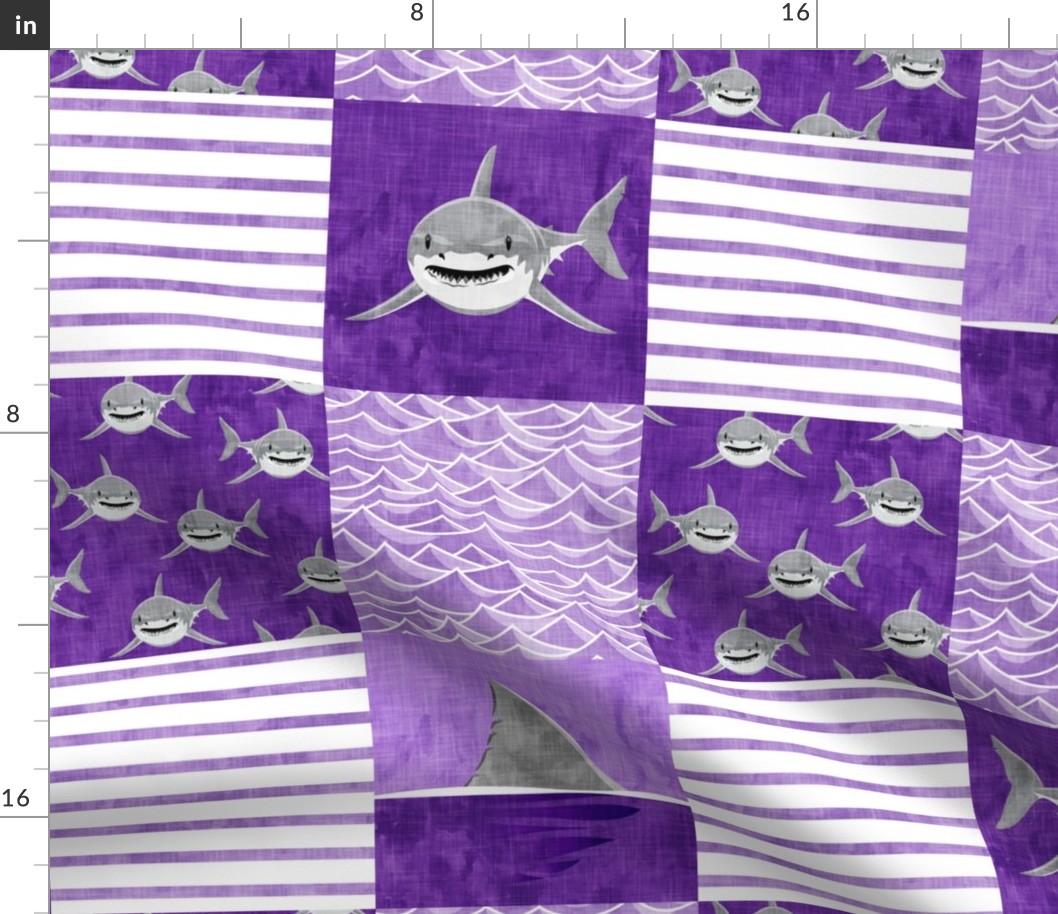 Shark Wholecloth - Purple - shark and fin - shark nursery  - LAD19