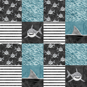 Shark Wholecloth - slate - shark and fin - shark nursery  - LAD19