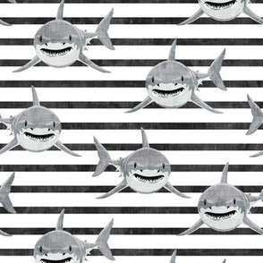 shark - sharks on stripes - black - LAD19