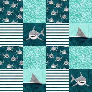 Shark Wholecloth - teal - shark and fin - shark nursery  - LAD19