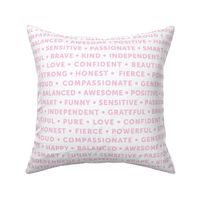 Strong sisterhood woman affirmations and empowerment text words type design white pink