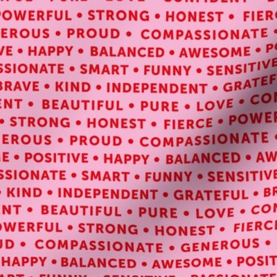 Strong sisterhood woman affirmations and empowerment text words type design red pink valentine love