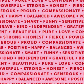 Strong sisterhood woman affirmations and empowerment text words type design red pink valentine love