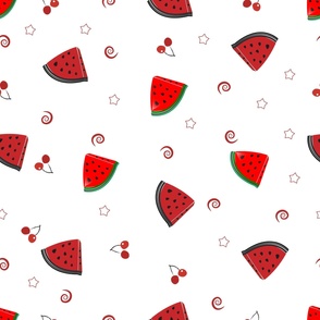 Watermelon slices and cherries cute fruity pattern