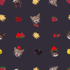 Cute cats and fruity pattern