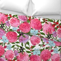 Roses and fruit seamless pattern with white background