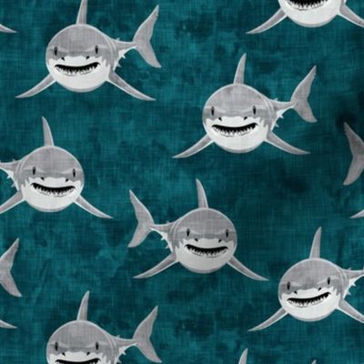 shark - sharks on dark teal - LAD19