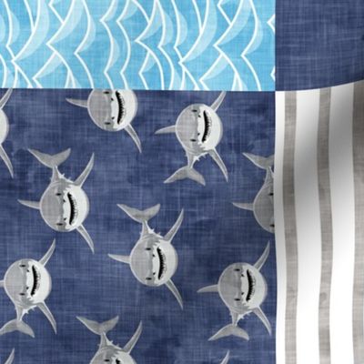 Shark Wholecloth - mid blue  - shark and fin - shark nursery (90) - LAD19