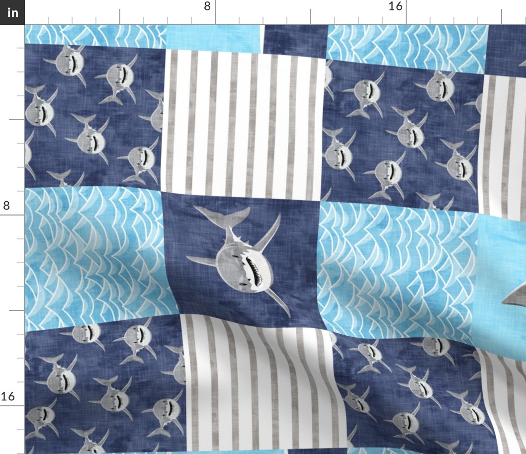 Shark Wholecloth - mid blue  - shark and fin - shark nursery (90) - LAD19