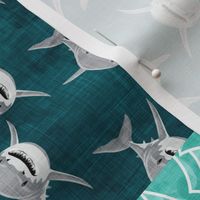 Shark Wholecloth - teal - shark, fin, and life preserver - shark nursery (90) - LAD19