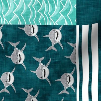 Shark Wholecloth - teal - shark and fin - shark nursery (90)  - LAD19