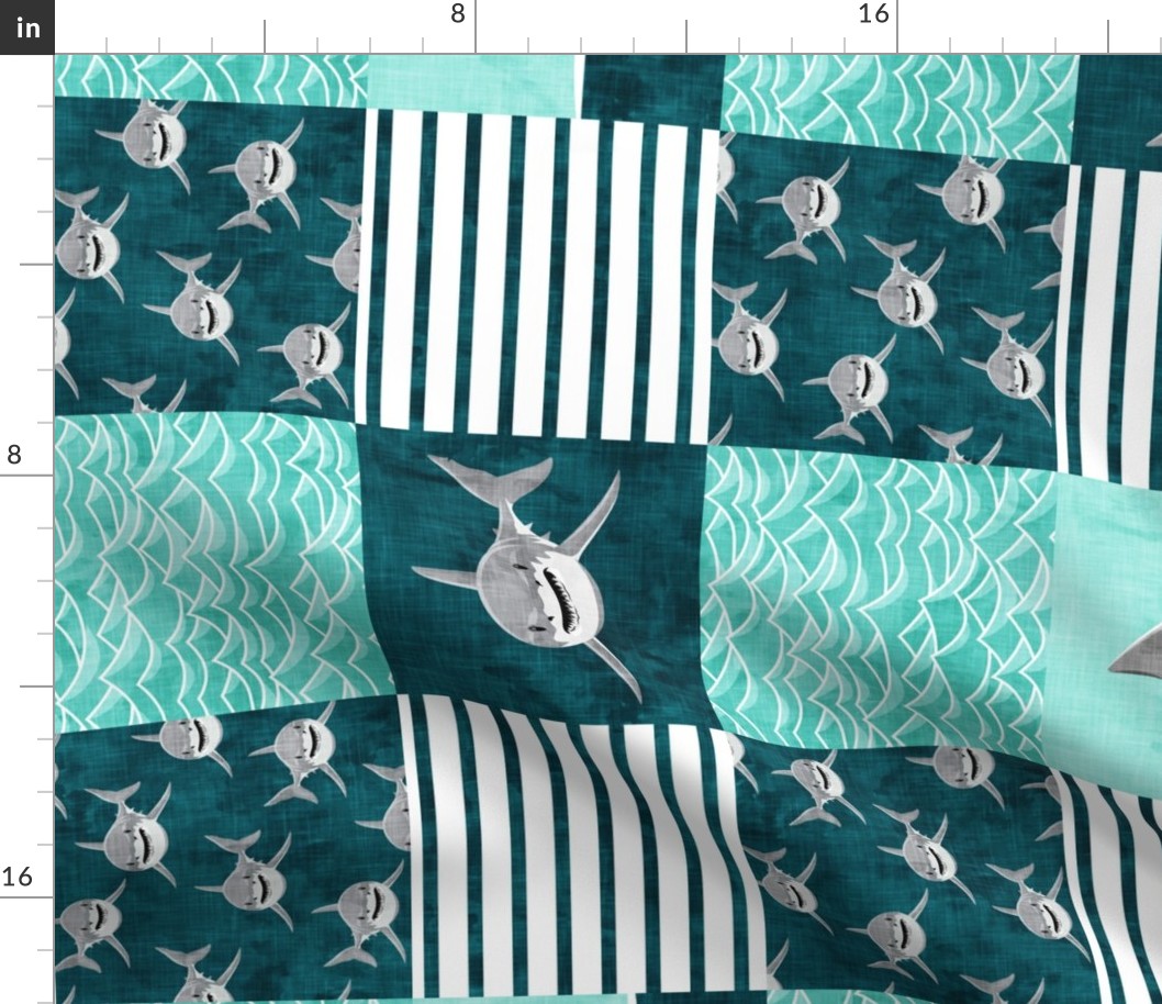 Shark Wholecloth - teal - shark and fin - shark nursery (90)  - LAD19