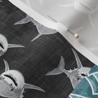 Shark Wholecloth - slate - shark, fin, and life preserver - shark nursery (90) - LAD19