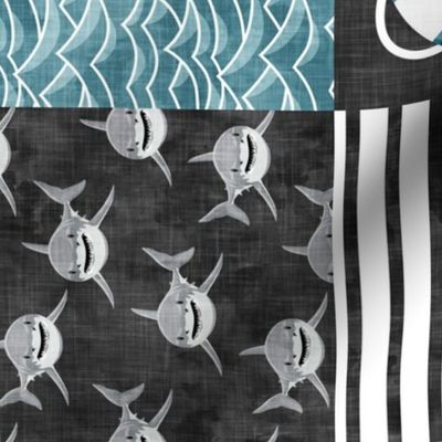 Shark Wholecloth - slate - shark, fin, and life preserver - shark nursery (90) - LAD19