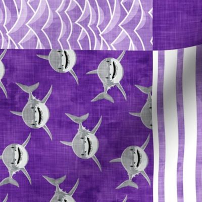 Shark Wholecloth - Purple - shark and fin - shark nursery (90) - LAD19