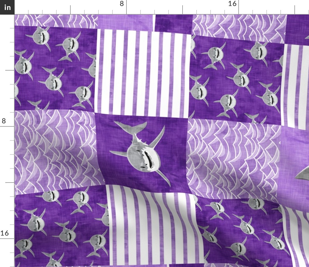 Shark Wholecloth - Purple - shark and fin - shark nursery (90) - LAD19