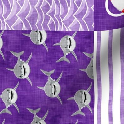 Shark Wholecloth - Purple - shark, fin, and life preserver - shark nursery (90) - LAD19