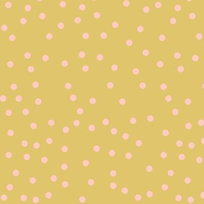 pink dots on mustard yellow 