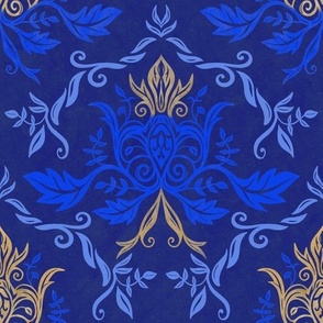 Bright blue damask wallpaper