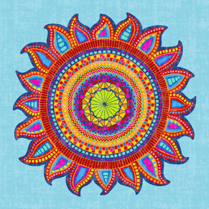 boho sun textured on blue