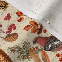 Winter Flora With Birds Pattern