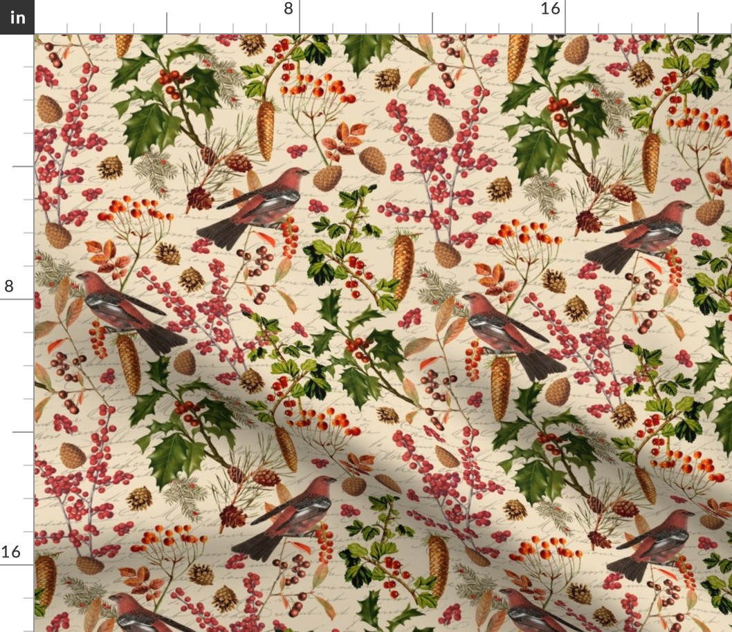 Winter Flora With Birds Pattern