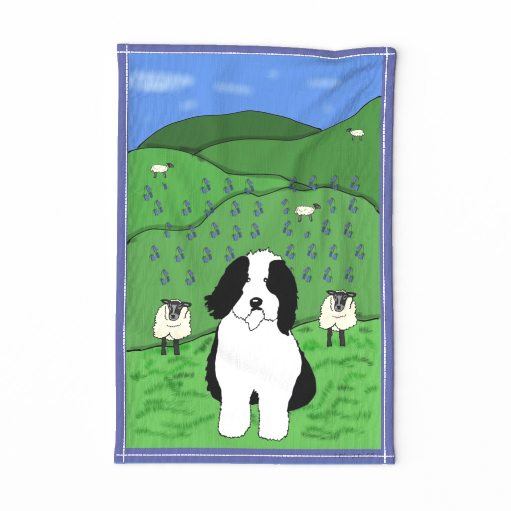 Dog with Sheep on hillside