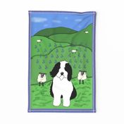 Dog with Sheep on hillside