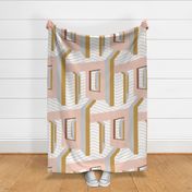 Urban Abode- Maze Color Block- Apricot/Rose, Gold/Goldenrod- Jumbo Scale