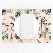 watercolor blush pink floral on pink linen