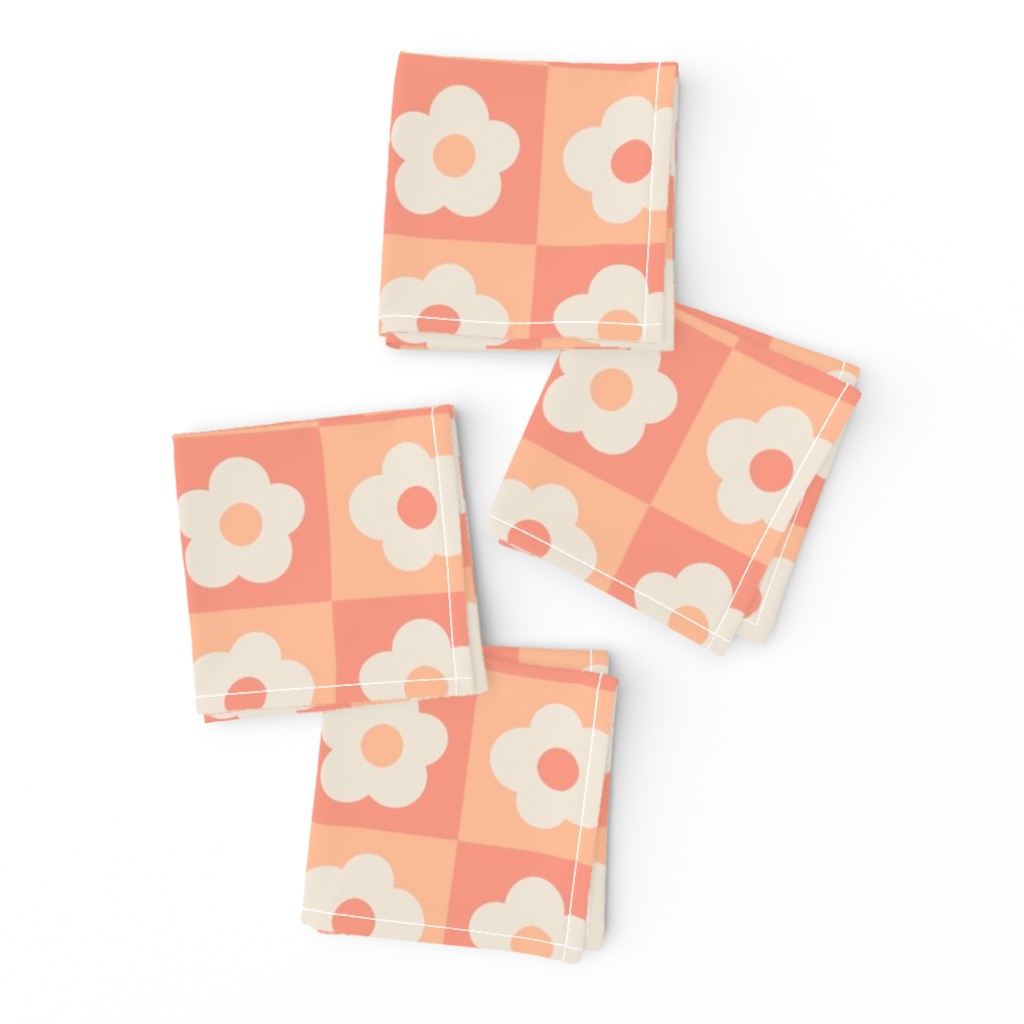 Peach Fuzz retro flowers check