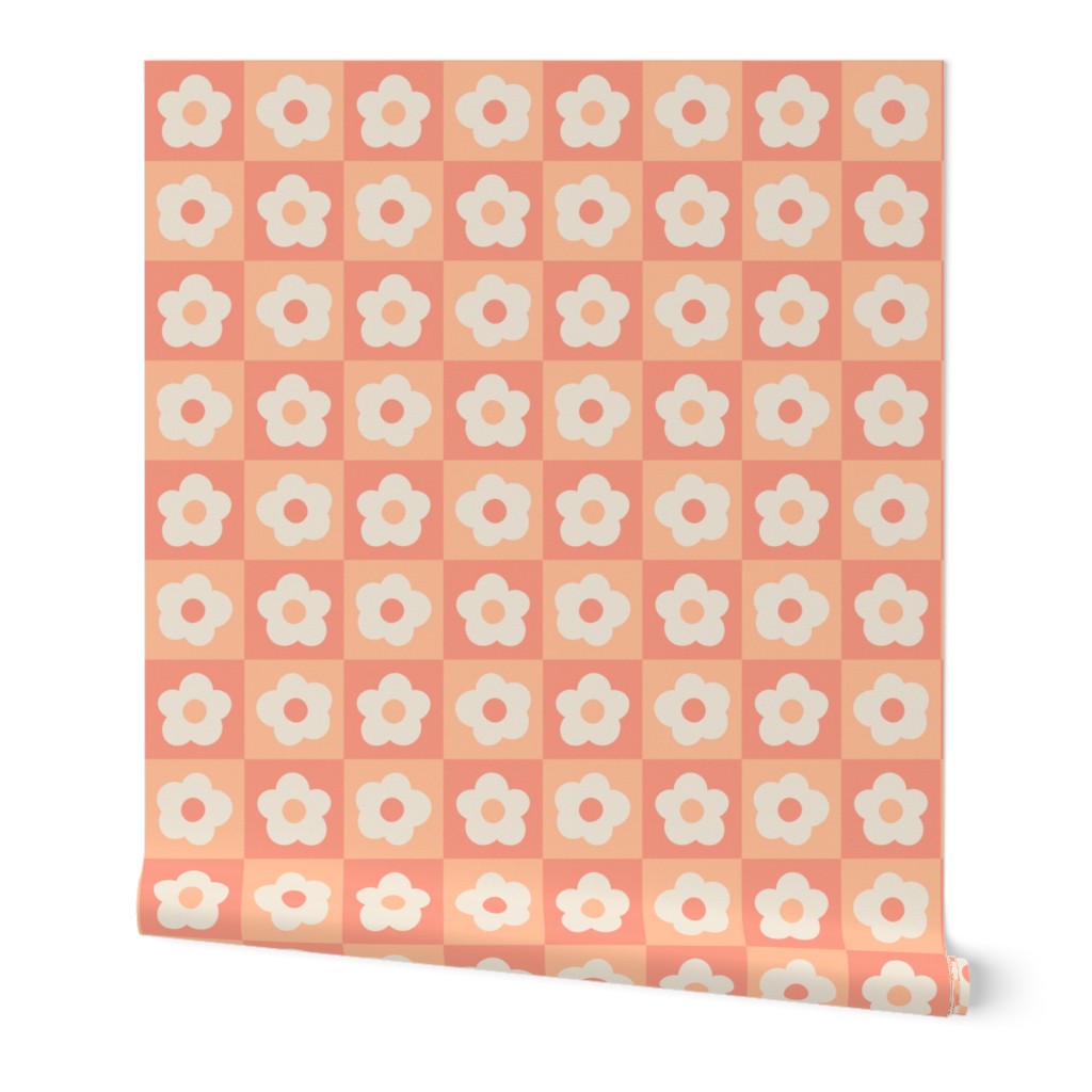 Peach Fuzz retro flowers check