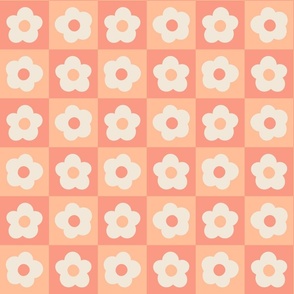 Peach Fuzz retro flowers check