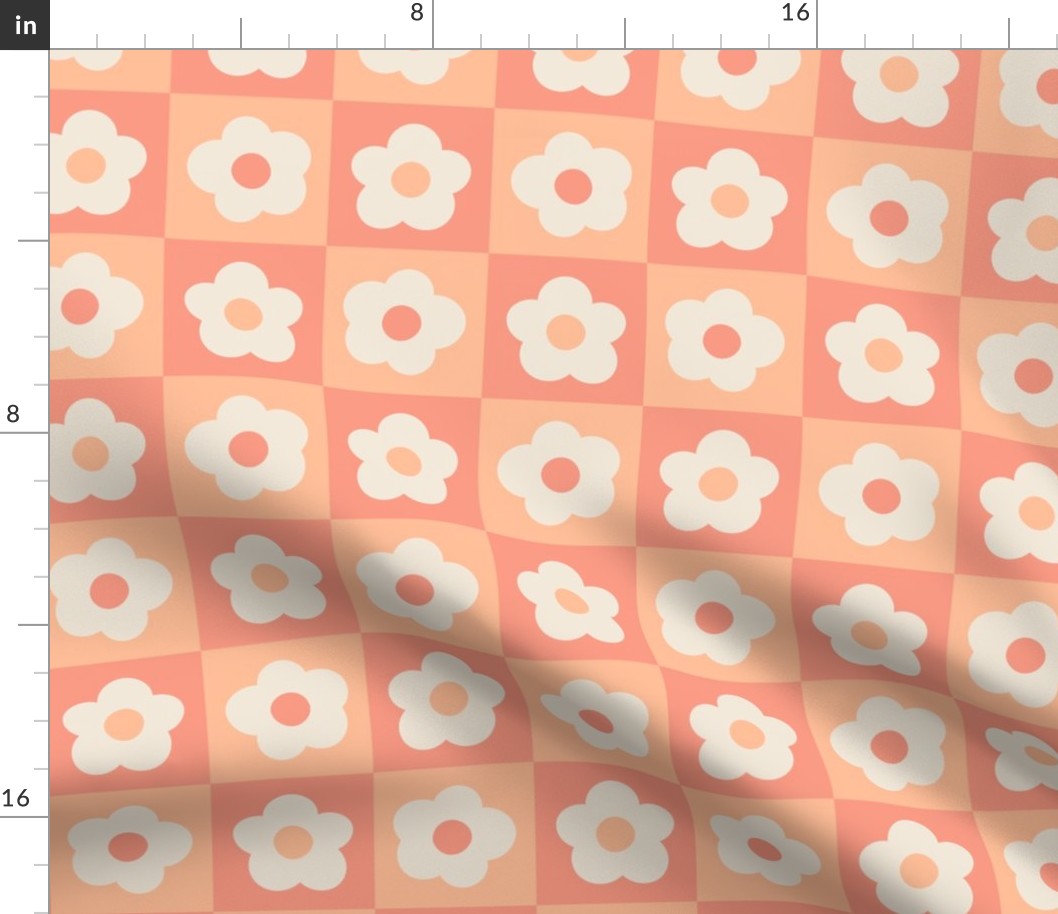 Peach Fuzz retro flowers check