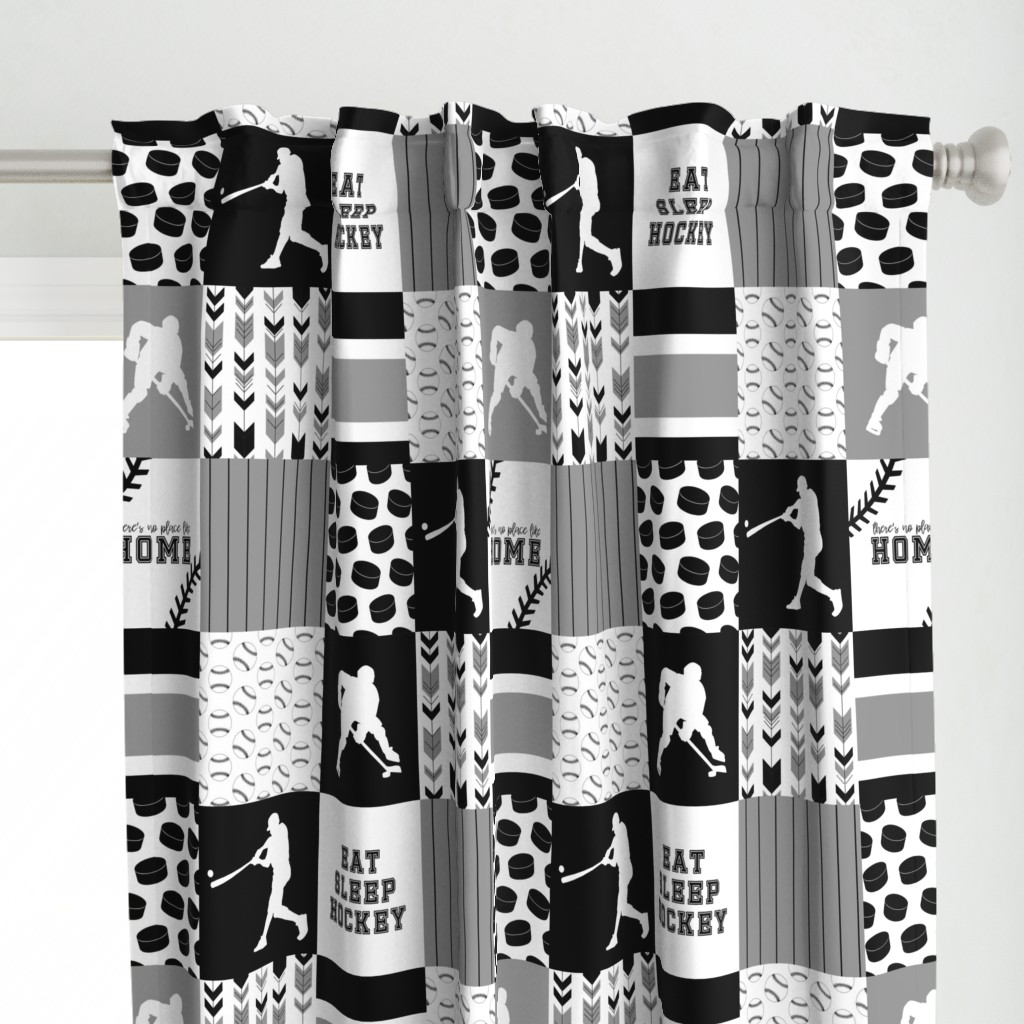 Hockey//Baseball//Black&Grey - Wholecloth Cheater Quilt