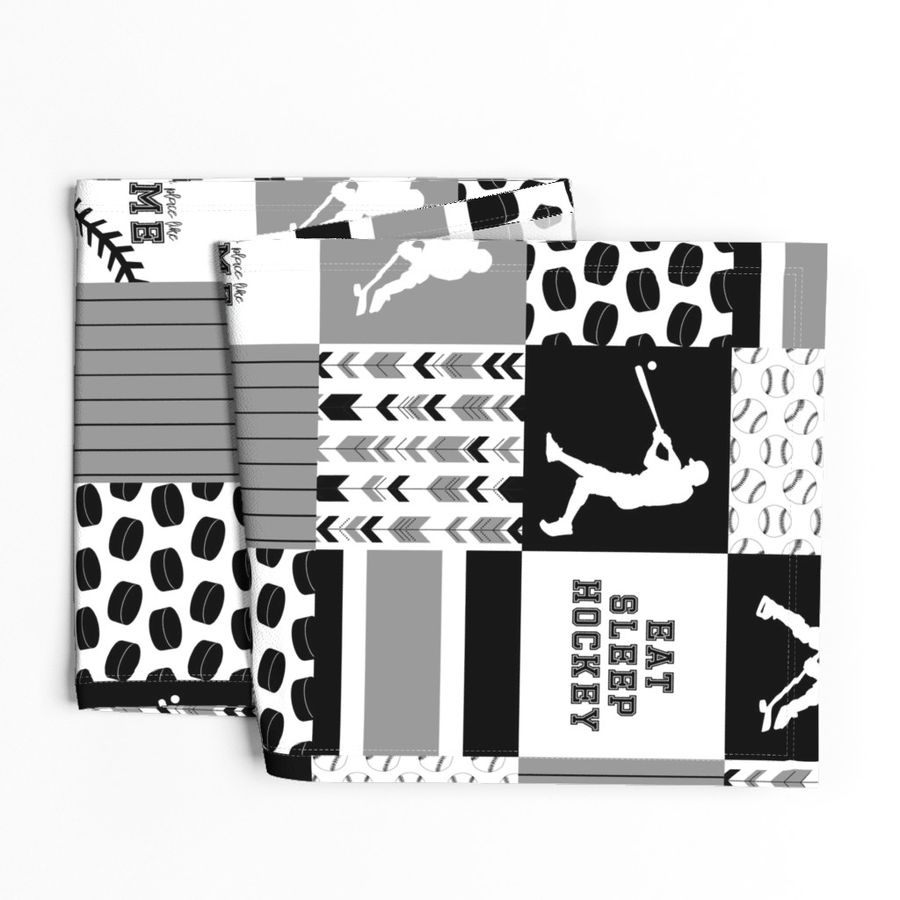 Hockey//Baseball//Black&Grey - Wholecloth Cheater Quilt