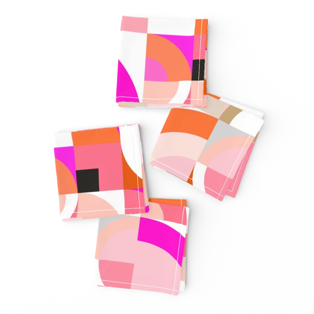 Retro Geo Rainbows - Blush, Pink & Orange