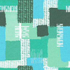 Linen Collage Color Block in Blues and Greens