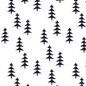 Midnight Navy Trees (white) Woodland Forest Fabric
